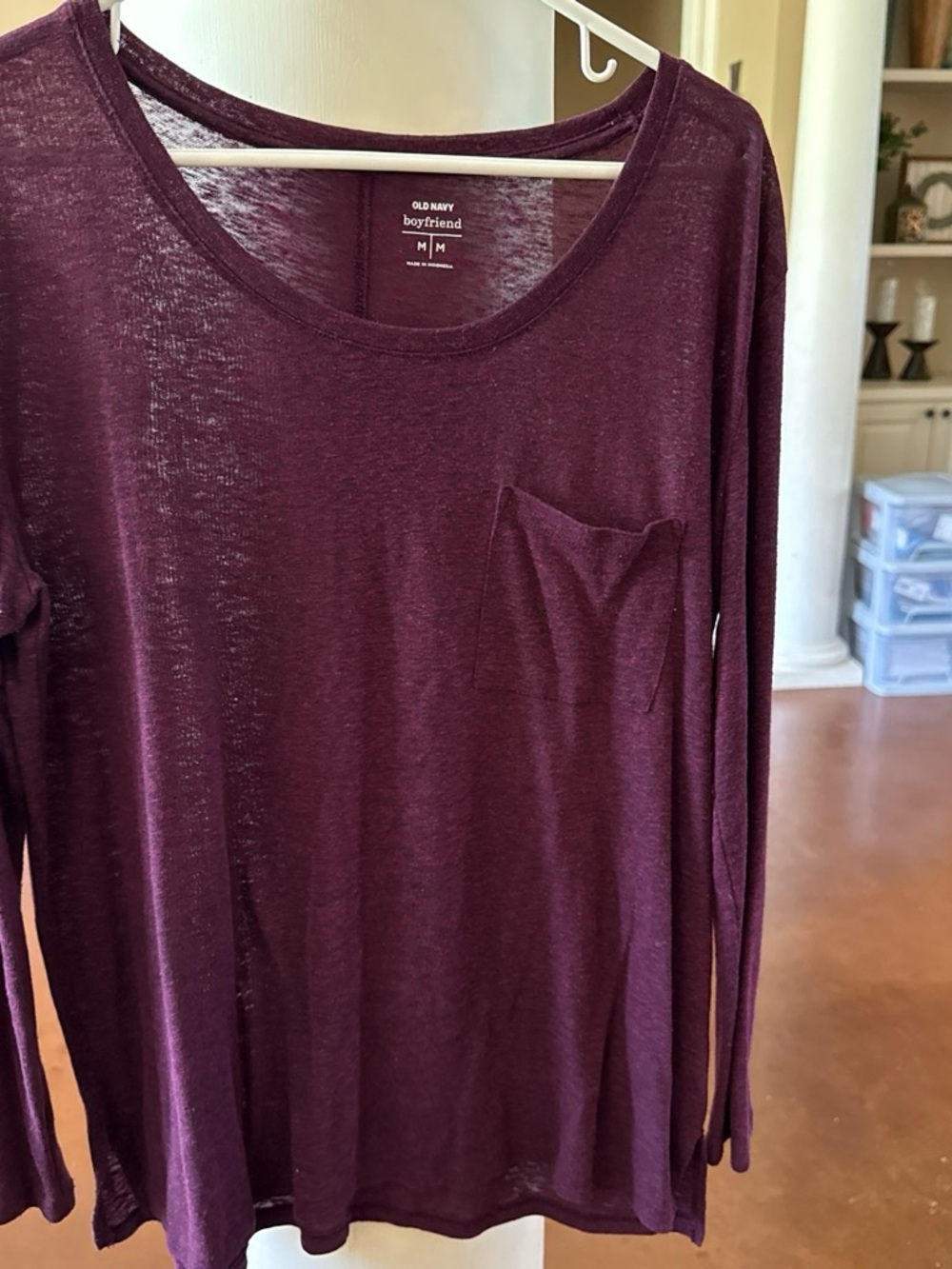 Old Navy Long-Sleeve Boyfriend Pocket Tee - Deep Plum